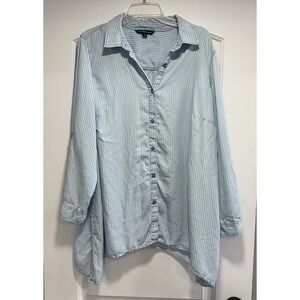 Zac & Rachel Button Down Striped Blue Tunic Top Plus Sz 2X
